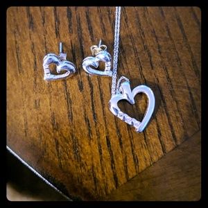10k White Gold and Diamond Earrings and Necklace